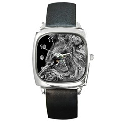 Angry Male Lion Roar Wild Animal Square Metal Watch by Cendanart