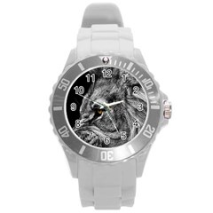 Angry Male Lion Roar Wild Animal Round Plastic Sport Watch (l) by Cendanart