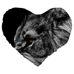 Angry Male Lion Roar Wild Animal Large 19  Premium Heart Shape Cushions by Cendanart