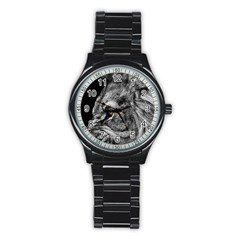 Angry Male Lion Roar Wild Animal Stainless Steel Round Watch by Cendanart