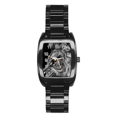 Angry Male Lion Roar Wild Animal Stainless Steel Barrel Watch by Cendanart