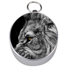 Angry Male Lion Roar Wild Animal Silver Compasses by Cendanart