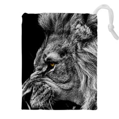 Angry Male Lion Roar Wild Animal Drawstring Pouch (5xl) by Cendanart