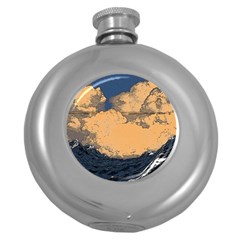 Wave Aesthetic Ocean Retro Sea Vintage Round Hip Flask (5 Oz) by Cendanart