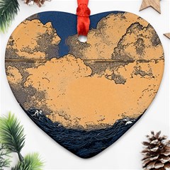 Wave Aesthetic Ocean Retro Sea Vintage Heart Ornament (two Sides) by Cendanart