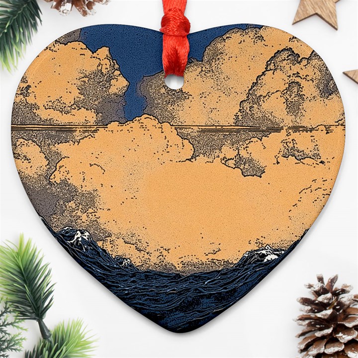 Wave Aesthetic Ocean Retro Sea Vintage Heart Ornament (Two Sides)