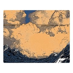 Wave Aesthetic Ocean Retro Sea Vintage Two Sides Premium Plush Fleece Blanket (large) by Cendanart