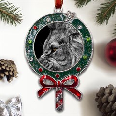 Angry Male Lion Roar Wild Animal Metal X mas Lollipop With Crystal Ornament by Cendanart