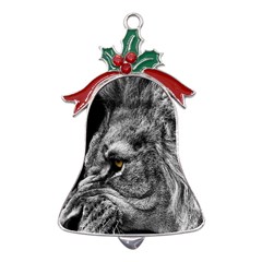 Angry Male Lion Roar Wild Animal Metal Holly Leaf Bell Ornament by Cendanart