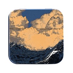 Wave Aesthetic Ocean Retro Sea Vintage Square Metal Box (black) by Cendanart