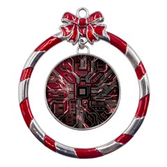 Chip Retro Technology Metal Red Ribbon Round Ornament by Cendanart