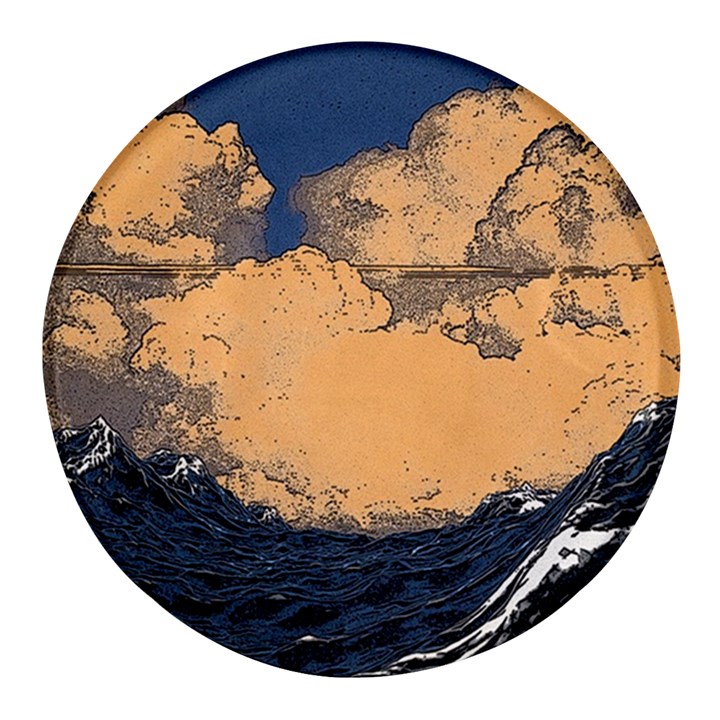 Wave Aesthetic Ocean Retro Sea Vintage Round Glass Fridge Magnet (4 pack)