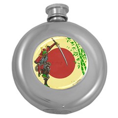 Meme Samurai Artwork Japaneses Round Hip Flask (5 Oz) by Cendanart