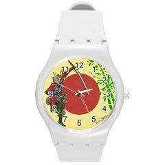 Meme Samurai Artwork Japaneses Round Plastic Sport Watch (m) by Cendanart