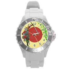 Meme Samurai Artwork Japaneses Round Plastic Sport Watch (l) by Cendanart