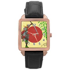 Meme Samurai Artwork Japaneses Rose Gold Leather Watch  by Cendanart