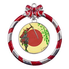 Meme Samurai Artwork Japaneses Metal Red Ribbon Round Ornament by Cendanart