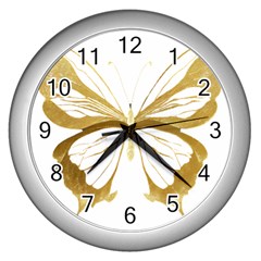 Simulated Gold Leaf Gilded Butterfly Wall Clock (silver) by essentialimage