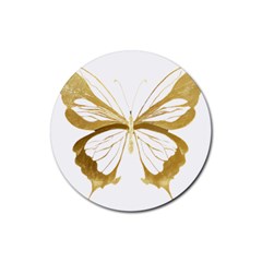 Simulated Gold Leaf Gilded Butterfly Rubber Coaster (round) by essentialimage