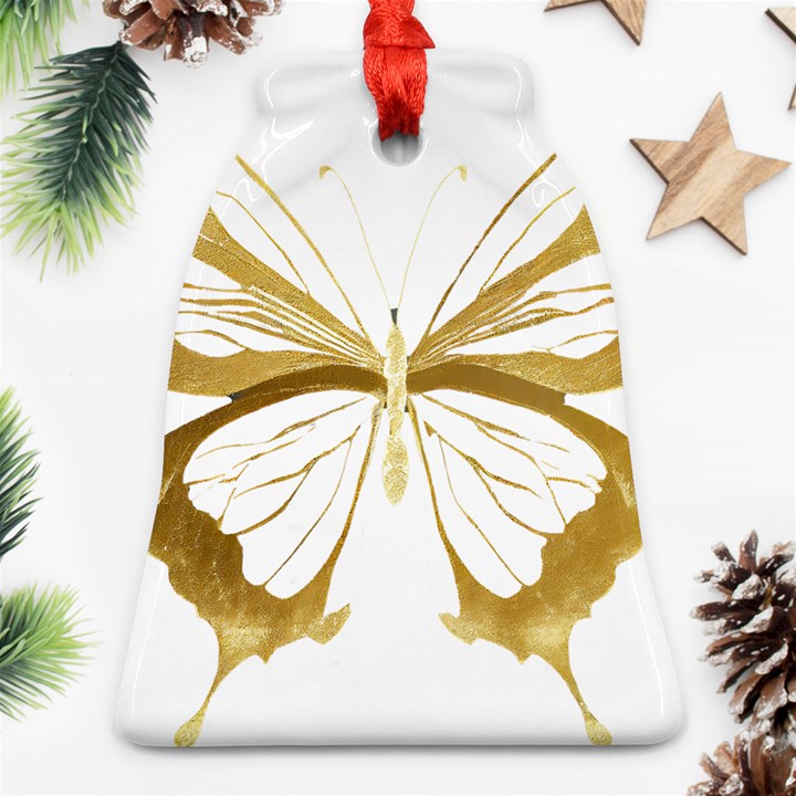 Simulated Gold Leaf Gilded Butterfly Bell Ornament (Two Sides)