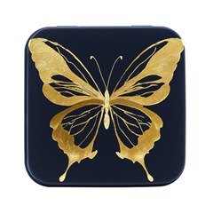 Simulated Gold Leaf Gilded Butterfly Square Metal Box (black) by essentialimage