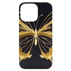 Simulated Gold Leaf Gilded Butterfly Iphone 14 Pro Max Black Uv Print Case by essentialimage