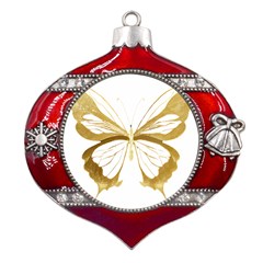 Simulated Gold Leaf Gilded Butterfly Metal Snowflake And Bell Red Ornament by essentialimage