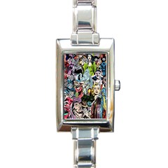 Vintage Horror Collage Pattern Rectangle Italian Charm Watch by Ket1n9