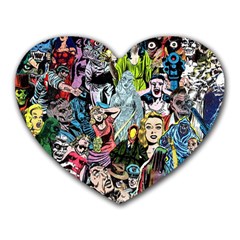 Vintage Horror Collage Pattern Heart Mousepad by Ket1n9