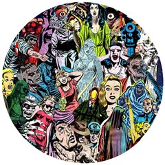 Vintage Horror Collage Pattern Wooden Puzzle Round by Ket1n9