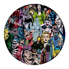 Vintage Horror Collage Pattern Round Glass Fridge Magnet (4 Pack) by Ket1n9