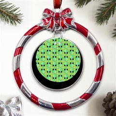 Alien Pattern- Metal Red Ribbon Round Ornament by Ket1n9