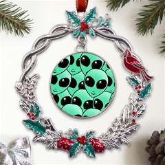 Art Alien Pattern Metal X mas Wreath Holly Leaf Ornament by Ket1n9