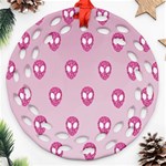 Alien Pattern Pink Round Filigree Ornament (Two Sides) Front