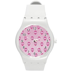 Alien Pattern Pink Round Plastic Sport Watch (m) by Ket1n9