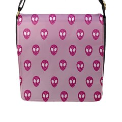 Alien Pattern Pink Flap Closure Messenger Bag (l) by Ket1n9