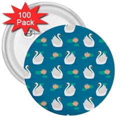 Elegant Swan Pattern With Water Lily Flowers 3  Buttons (100 Pack)  by Ket1n9