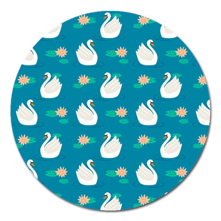 Elegant Swan Pattern With Water Lily Flowers Magnet 5  (Round)