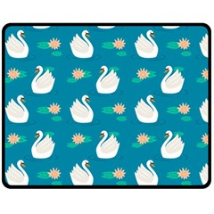 Elegant Swan Pattern With Water Lily Flowers Fleece Blanket (medium) by Ket1n9