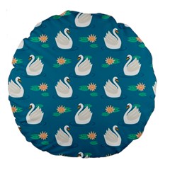 Elegant Swan Pattern With Water Lily Flowers Large 18  Premium Round Cushions by Ket1n9