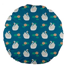 Elegant Swan Pattern With Water Lily Flowers Large 18  Premium Flano Round Cushions by Ket1n9