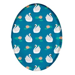 Elegant Swan Pattern With Water Lily Flowers Oval Glass Fridge Magnet (4 Pack) by Ket1n9