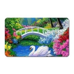 Swan Bird Spring Flowers Trees Lake Pond Landscape Original Aceo Painting Art Magnet (rectangular) by Ket1n9