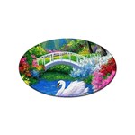 Swan Bird Spring Flowers Trees Lake Pond Landscape Original Aceo Painting Art Sticker Oval (10 pack) Front