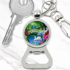 Swan Bird Spring Flowers Trees Lake Pond Landscape Original Aceo Painting Art Bottle Opener Key Chain by Ket1n9