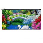 Swan Bird Spring Flowers Trees Lake Pond Landscape Original Aceo Painting Art Pencil Case Front