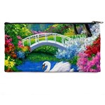 Swan Bird Spring Flowers Trees Lake Pond Landscape Original Aceo Painting Art Pencil Case Back