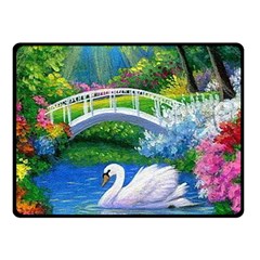 Swan Bird Spring Flowers Trees Lake Pond Landscape Original Aceo Painting Art Fleece Blanket (small) by Ket1n9