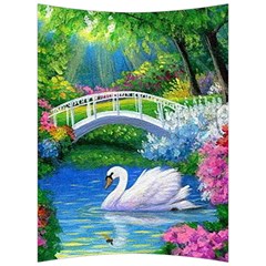 Swan Bird Spring Flowers Trees Lake Pond Landscape Original Aceo Painting Art Back Support Cushion by Ket1n9