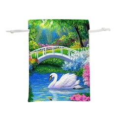 Swan Bird Spring Flowers Trees Lake Pond Landscape Original Aceo Painting Art Lightweight Drawstring Pouch (s) by Ket1n9